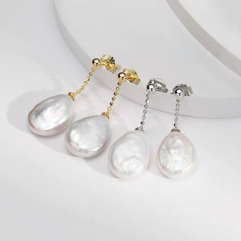 Baroque Pearl Line TearDrop Earrings - 18K Gold Vermeil